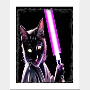 Fun Cat Print ~ AI Art ~ Fantasy Cat ~ Sci-fi Cat ~ Cats with Lightsabers Posters and Art